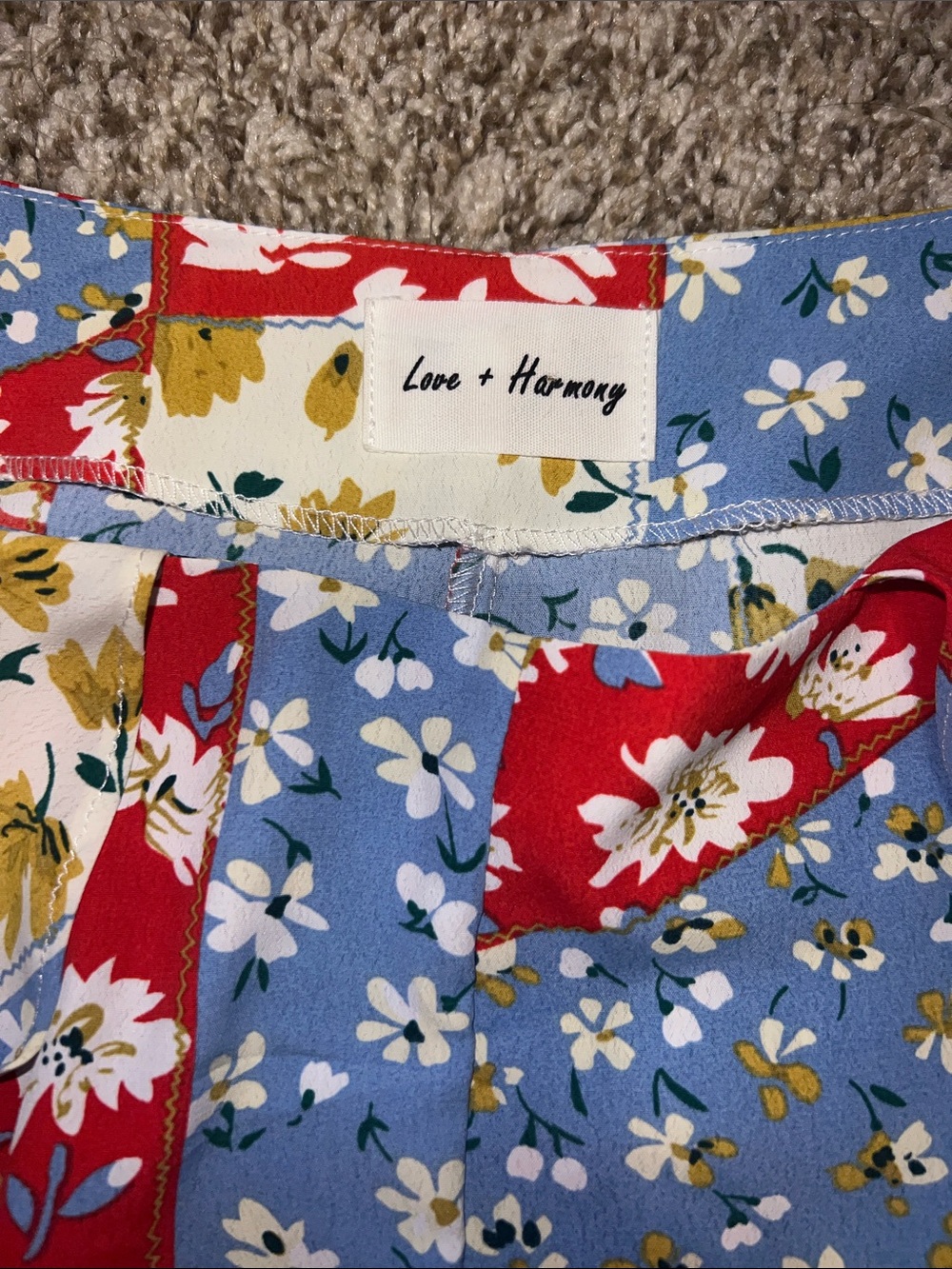 Love & Harmony Patchwork Ruffle Shorts with Feminine Hem! Red, Blue & Yellow - Picture 7 of 14